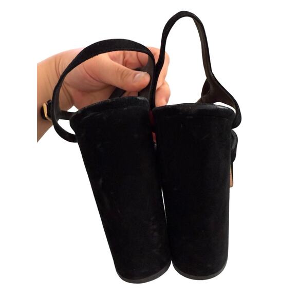 Coach Nicolette Sandal Gold Chain Black Suede 4.75"Block Heel 1.25"Platform-9.5 - Picture 3 of 8